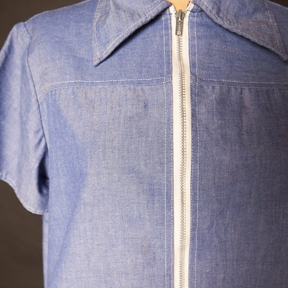1970s Chambray Sewing Smock Dress - Picture 6 of 13